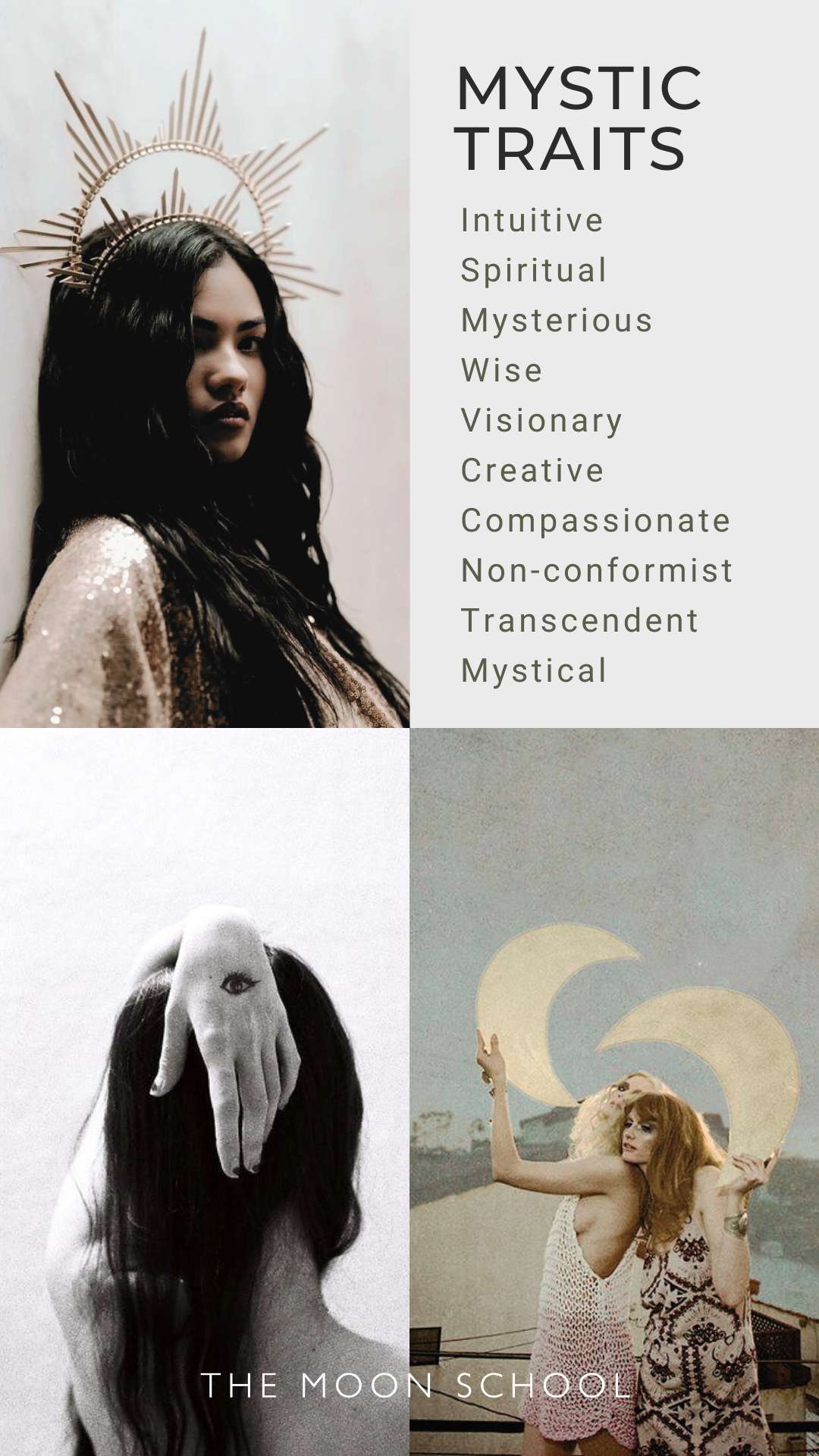 4 photo collage of mystic archetype style
