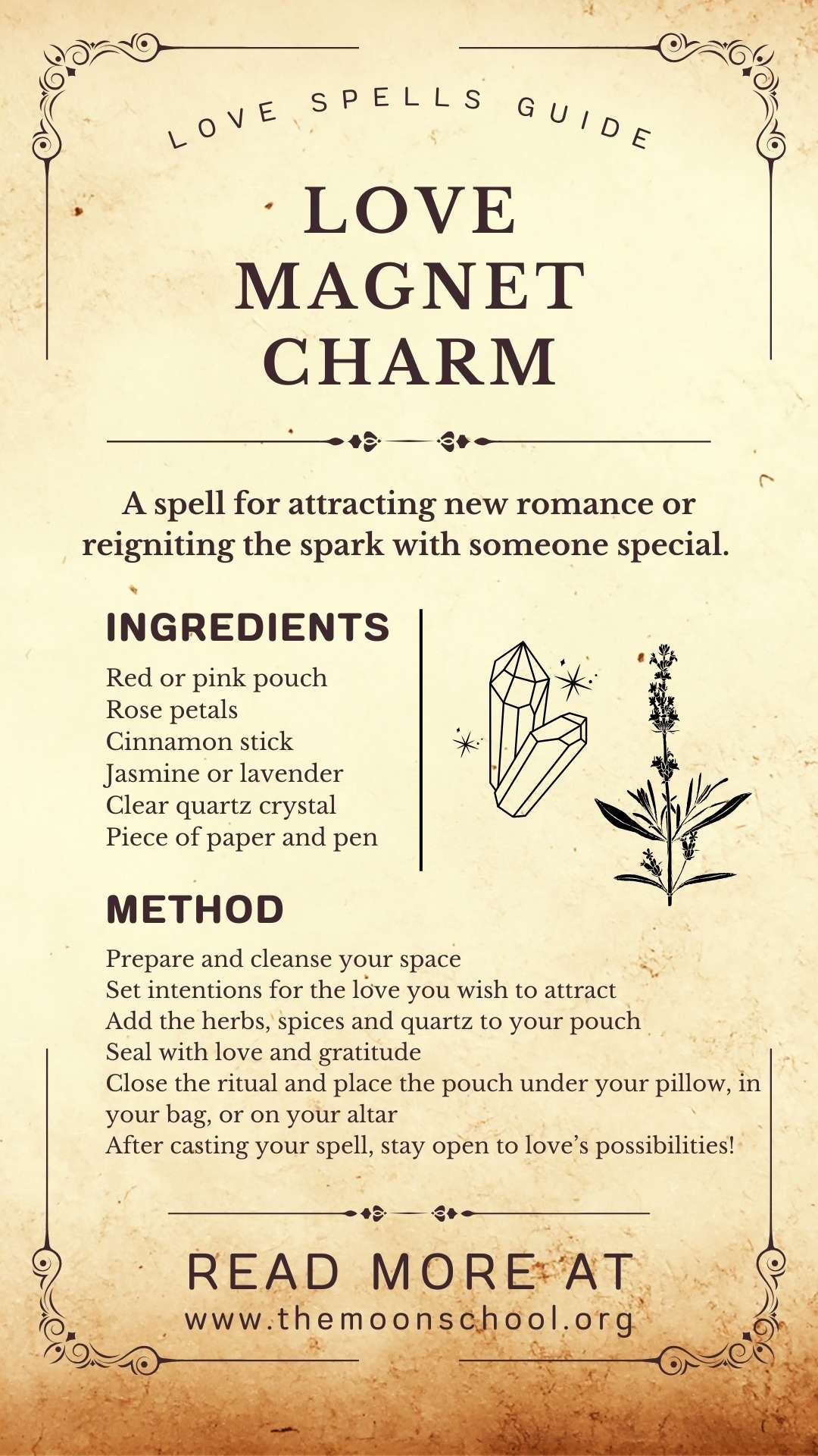 Wiccan spell book page showing how to make a love magnet charm