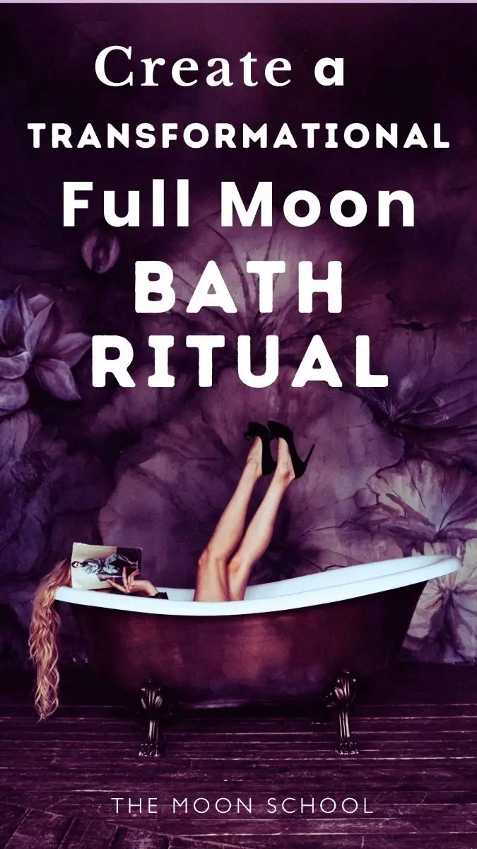 Woman taking a full Moon ritual bath