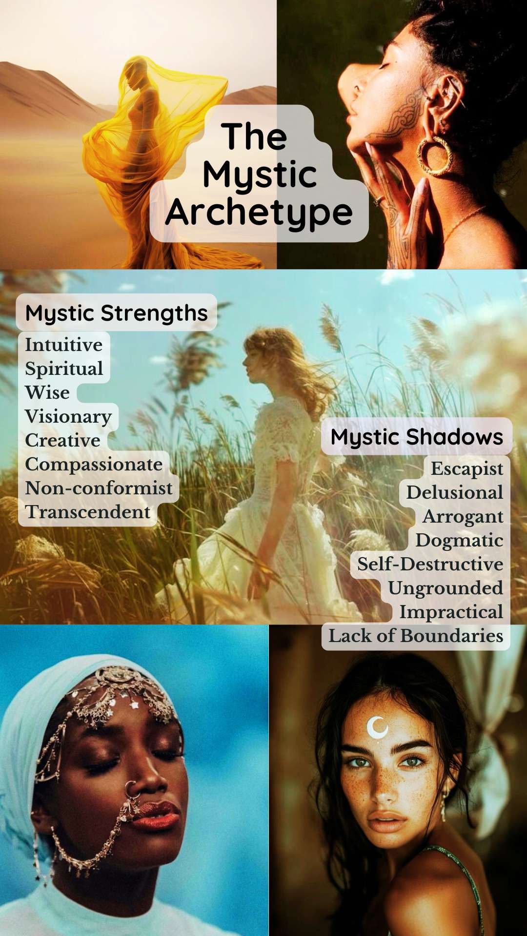 Collage of beautiful mystic archetype women