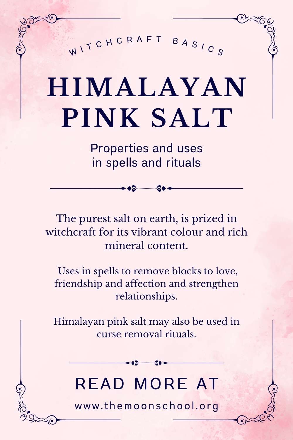 Grimoire page showing uses of pink salt in witchcraft and magick 