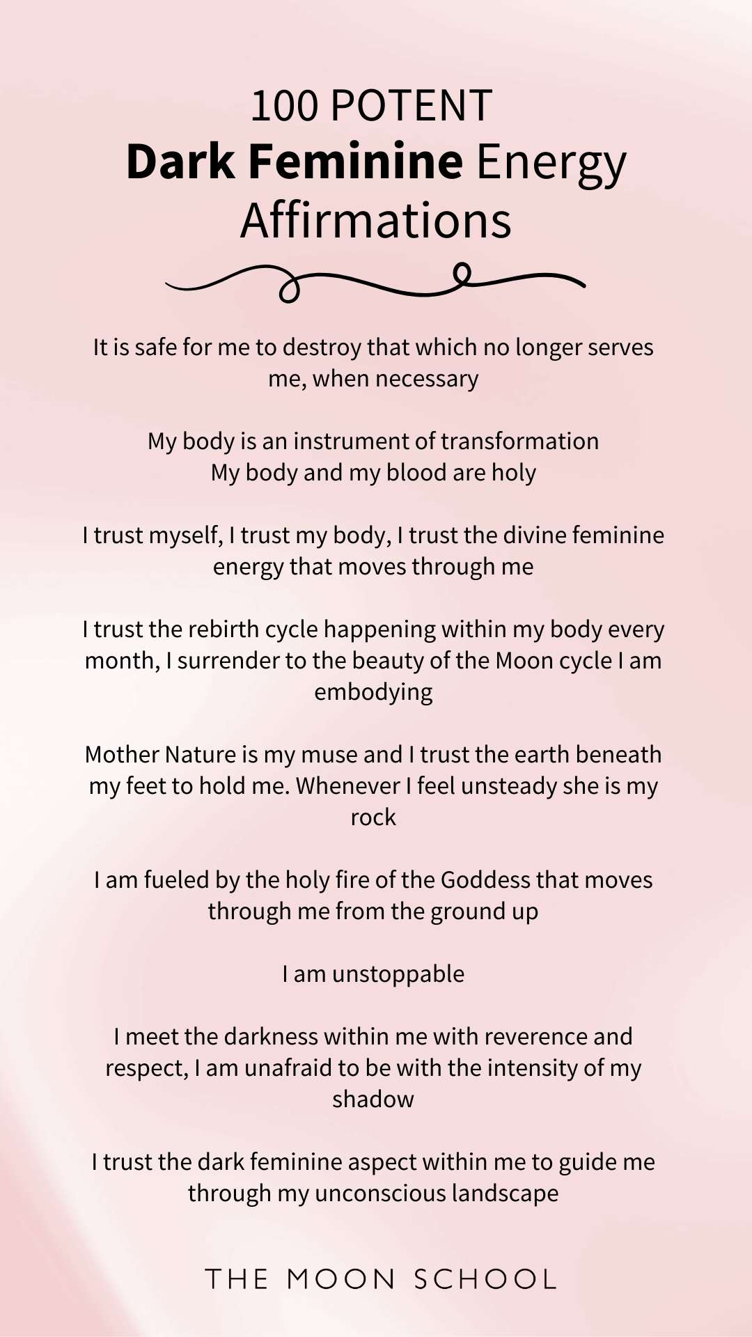 Dark feminine quotes on light feminine pink silk sheets background