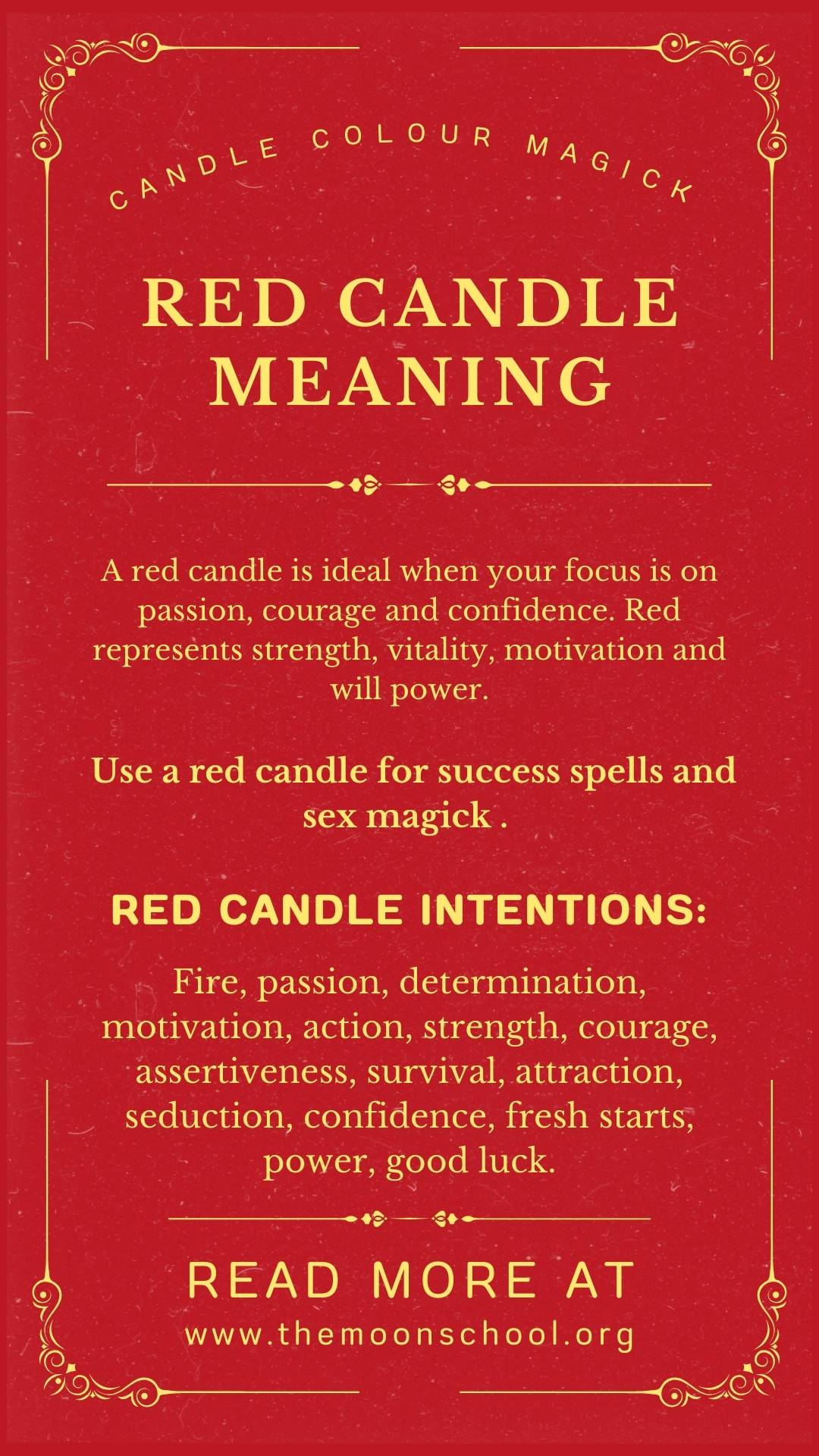 Inforgaphic describing red candle magick tips and red colour correspondences