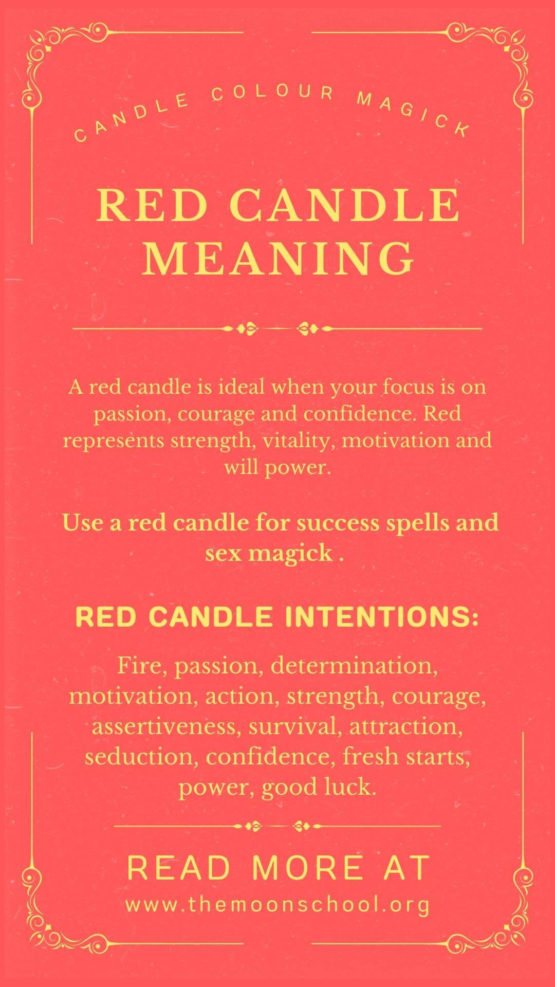 RED Color correspondence chart for candle magick spells. Witch tips