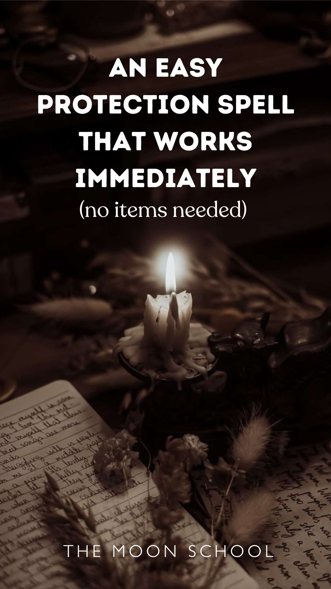 Protection spell instructions with a candle background