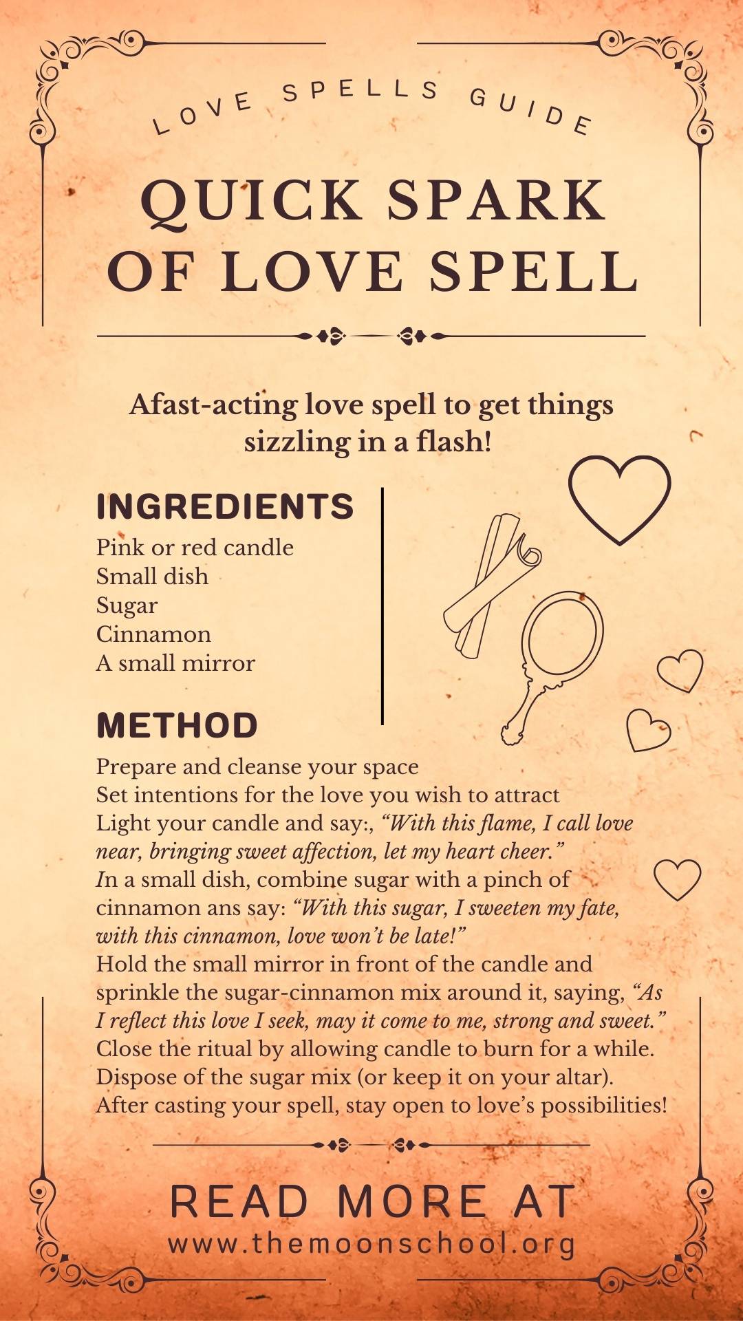 Witch spell book page with instructions for a quick love spell