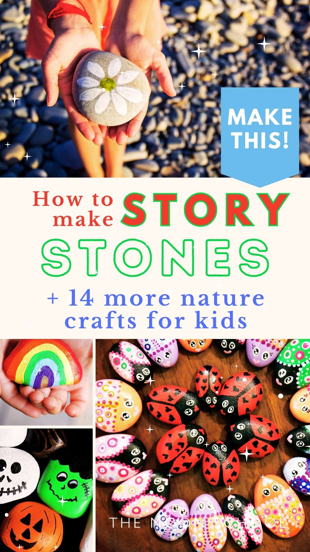 Story stones collage pin with DIY Crafted pebble paintings for kids