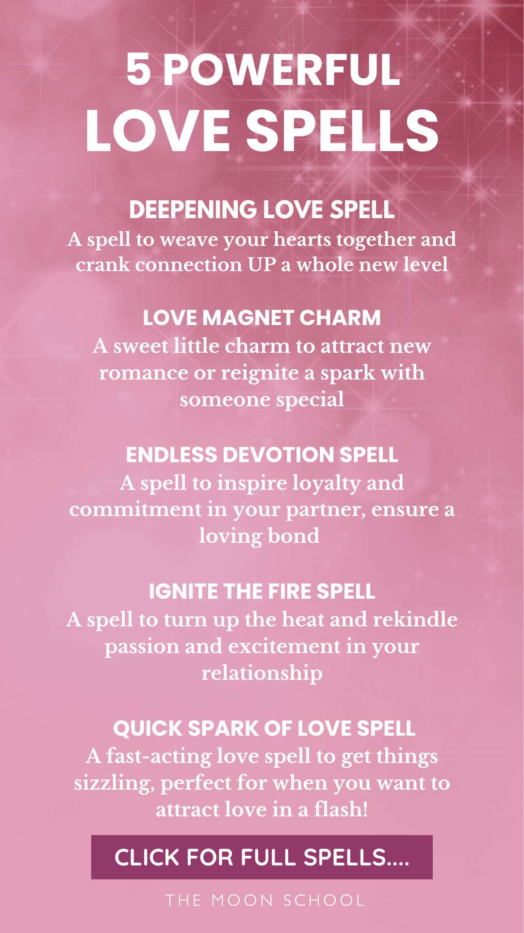 Love spells that work for a specific person. list of wiccan love magick on pink sparkly background