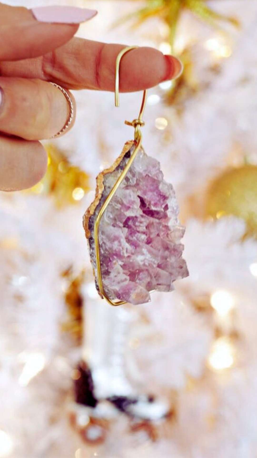 Crystal amethyst geode DIY hanging yule christmas decoration