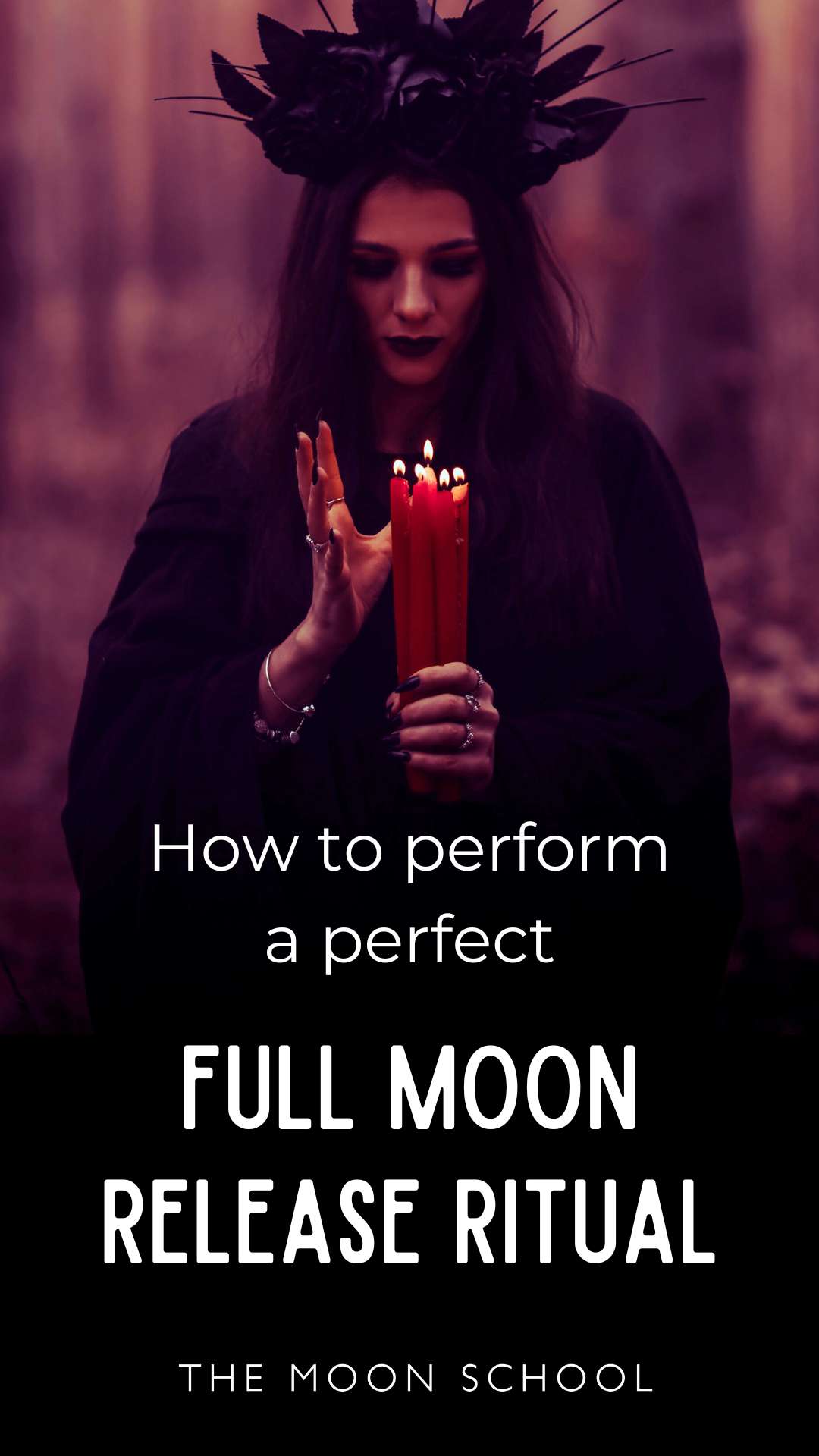 Witch performing a full Moon releasing ritual with candle magick