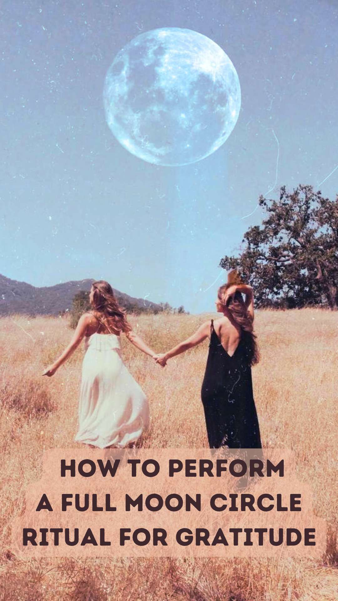 two spiritual witchy women performing a full moon circle ritual outside in a cornfield
