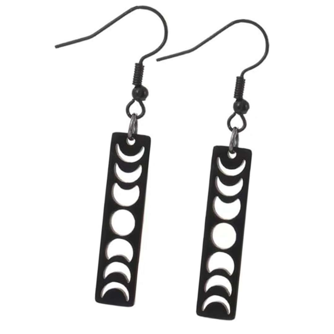 Pair of lunar phase stainless steel earrings wiccan gift idea