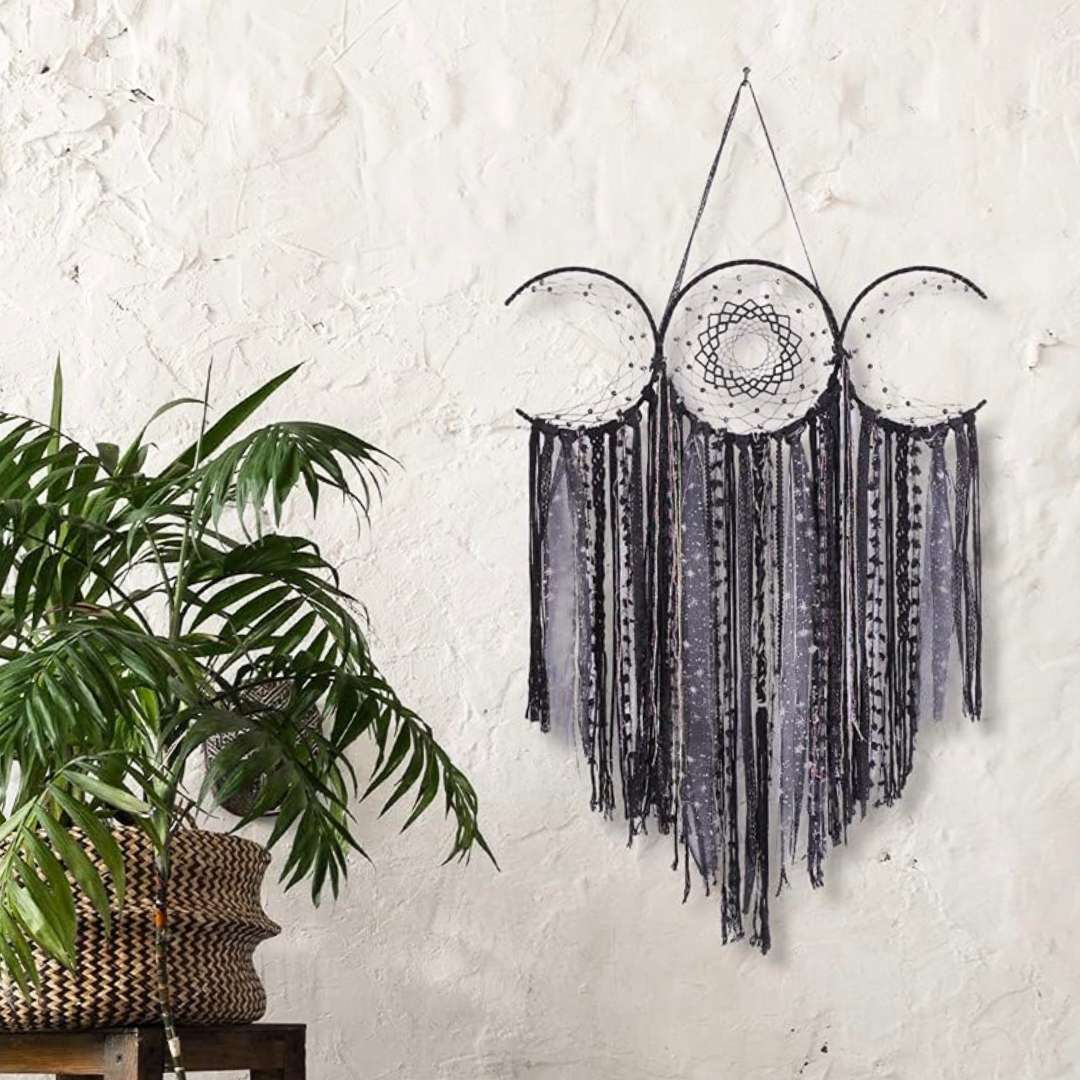 black triple moon macrame home decor witchy aesthetic style gift idea
