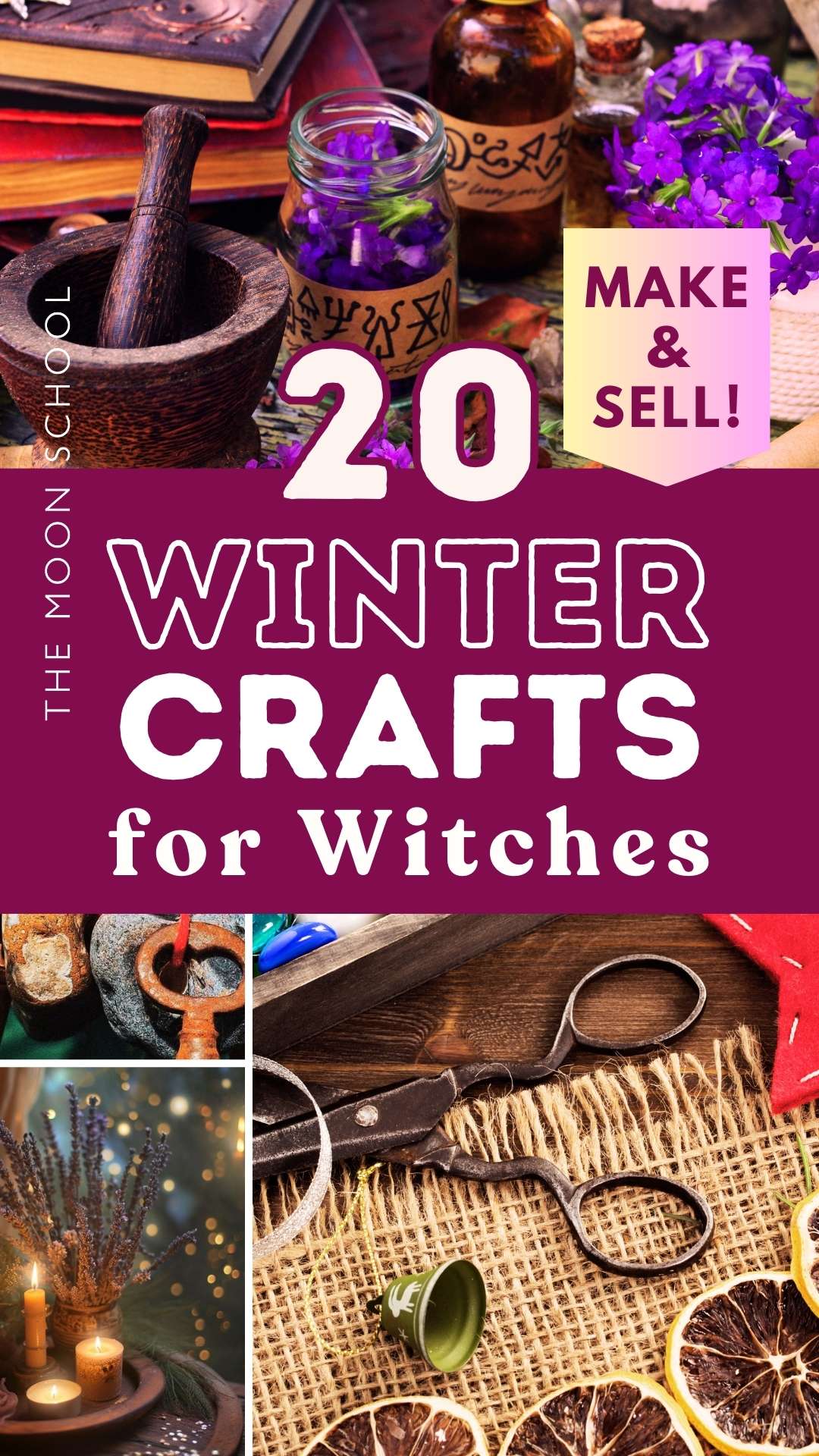 Collage pin with images of winter crafts for witches