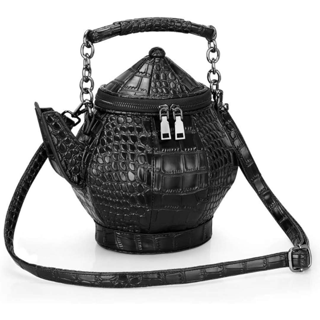 Black novelty tea pot shaped bag, witchy gift idea gothic dark witch aesthetic look