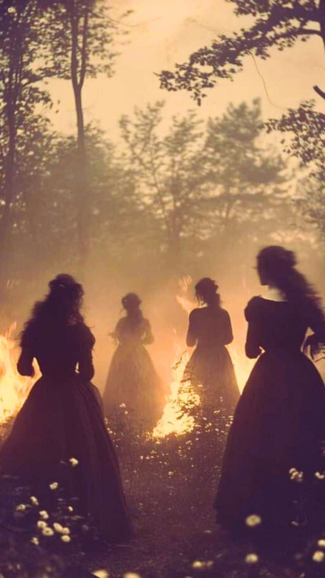 Full Moon circle ritual happening with white witch spiritual women