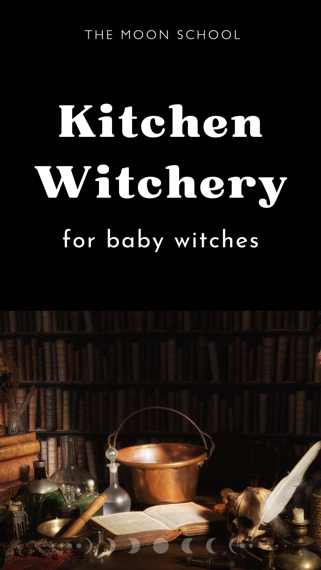 Kitchen witches cauldron on dark background