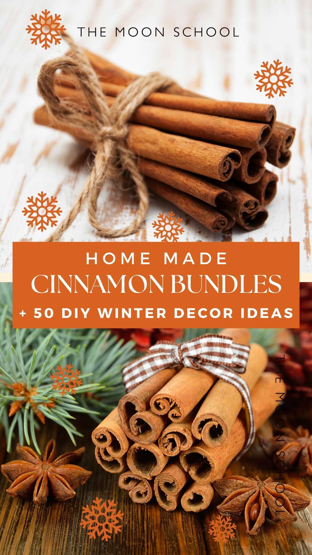Collage of DIY cinnamon spice christmas decoration winter craft idea