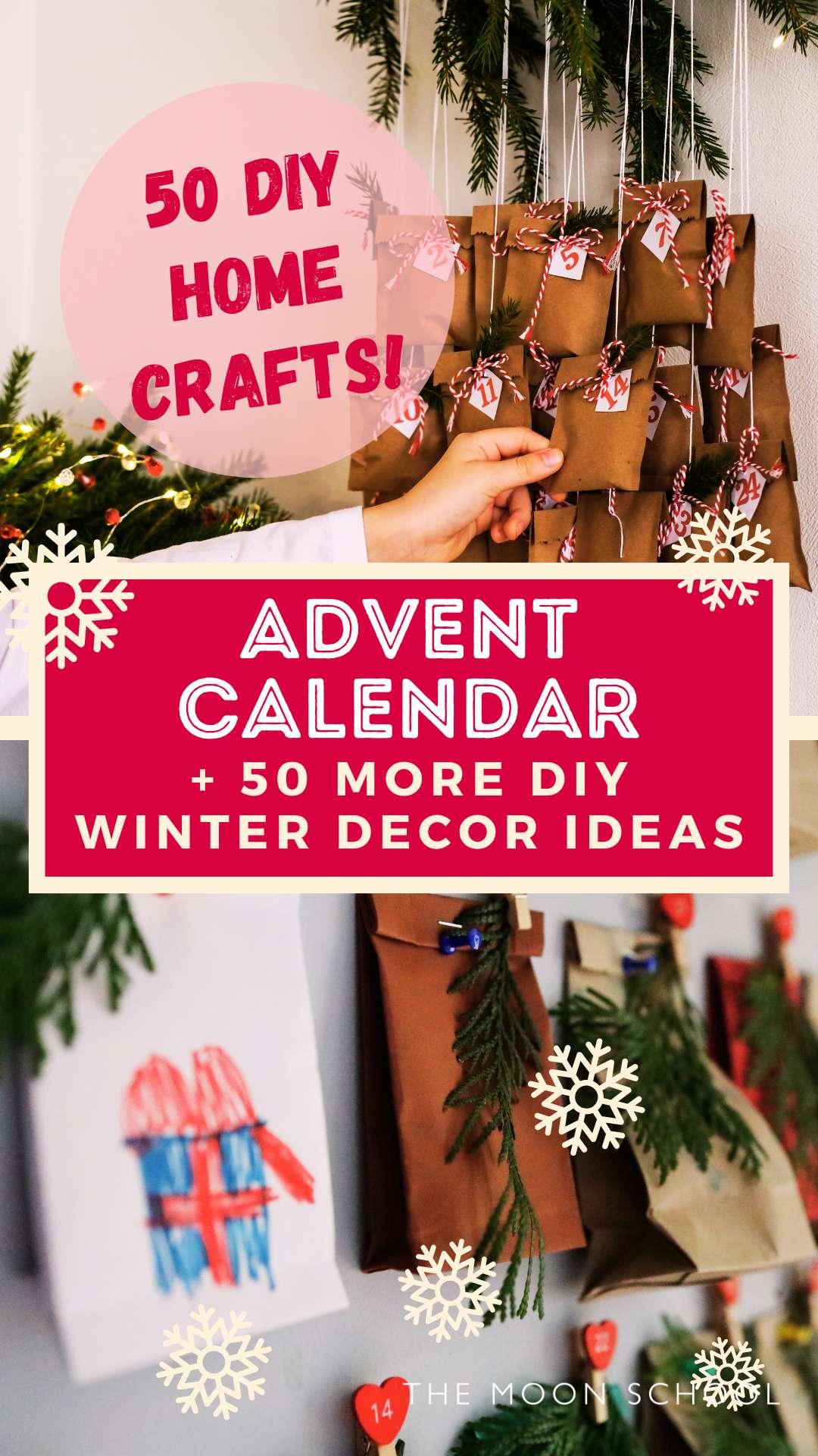 Collage of 2 DIY Advent calendar designs with red text