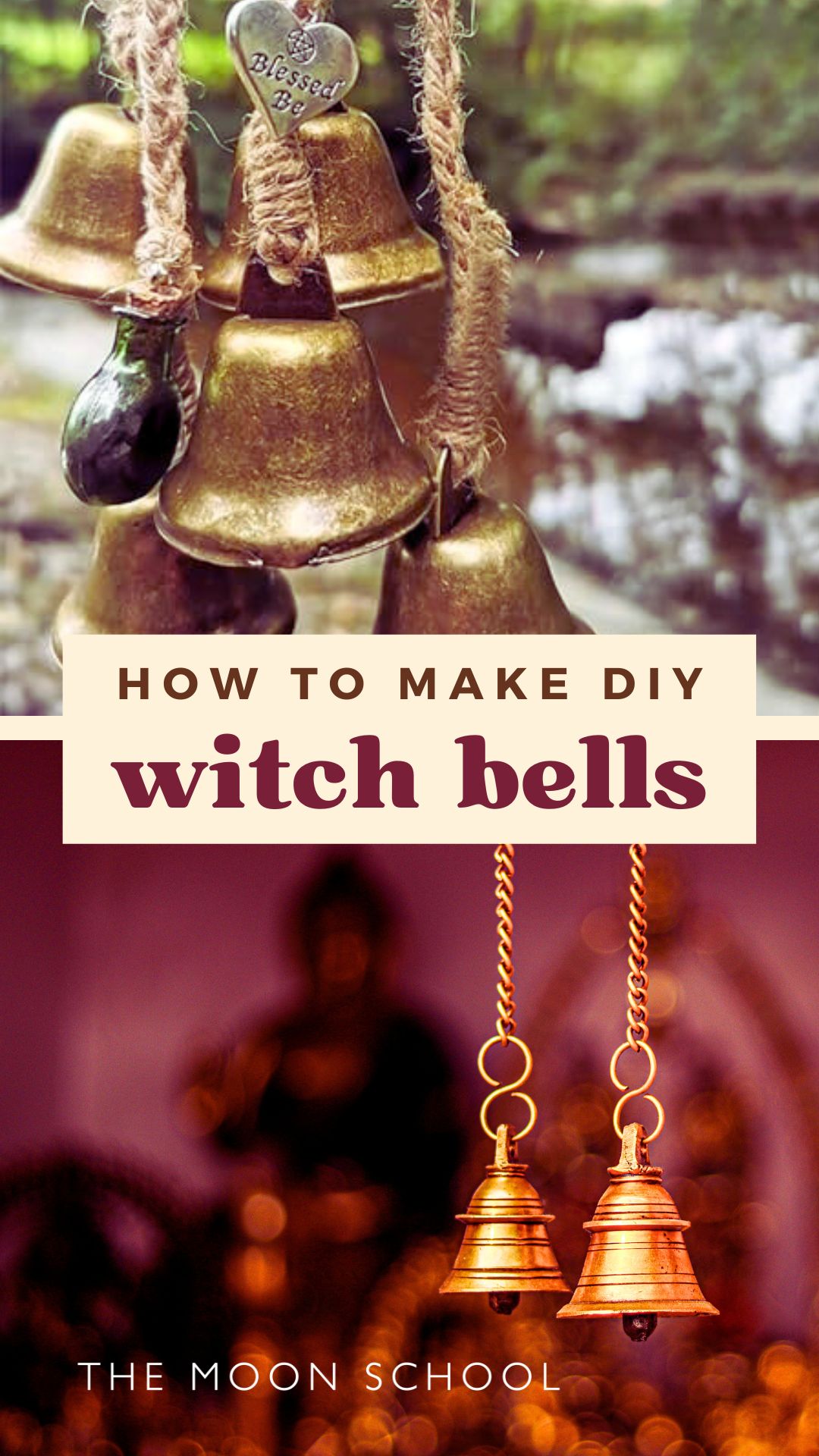 2 images of DIY witch bells 