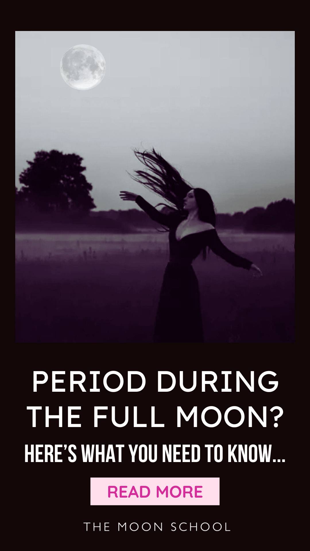 dark feminine woman with a red moon cycle under full moon