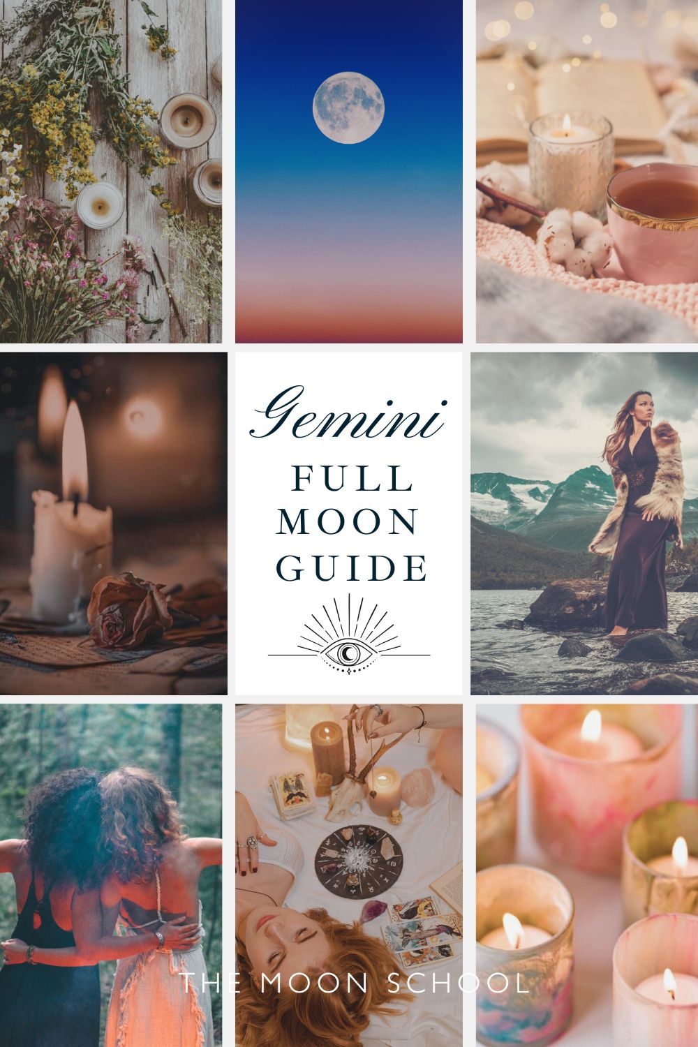 Collage of full moon in gemini aesthetic images