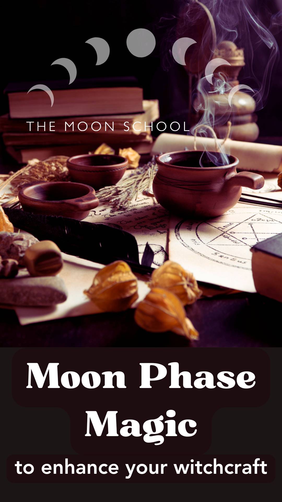 Witches cauldron on a spiritual altar doing moon phase magic