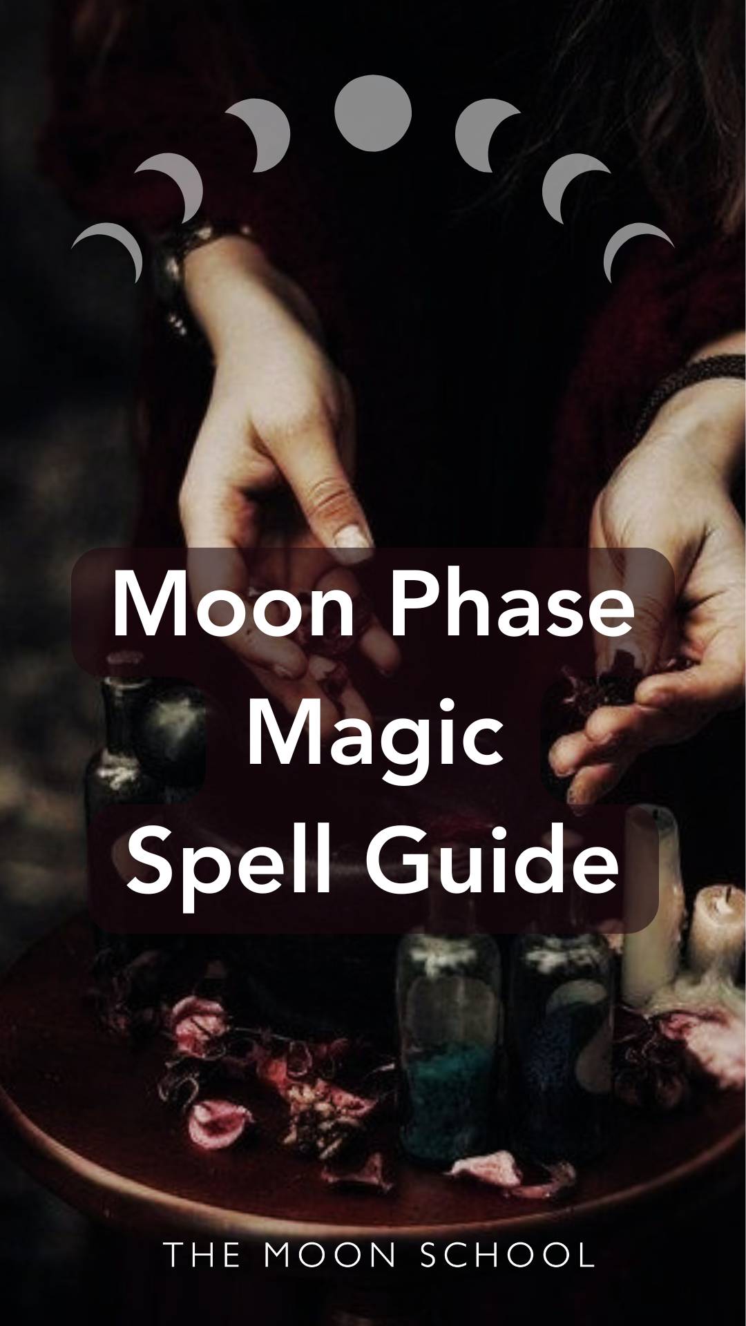 Witch casting a spell with herbs, timed to the moon phase meaning