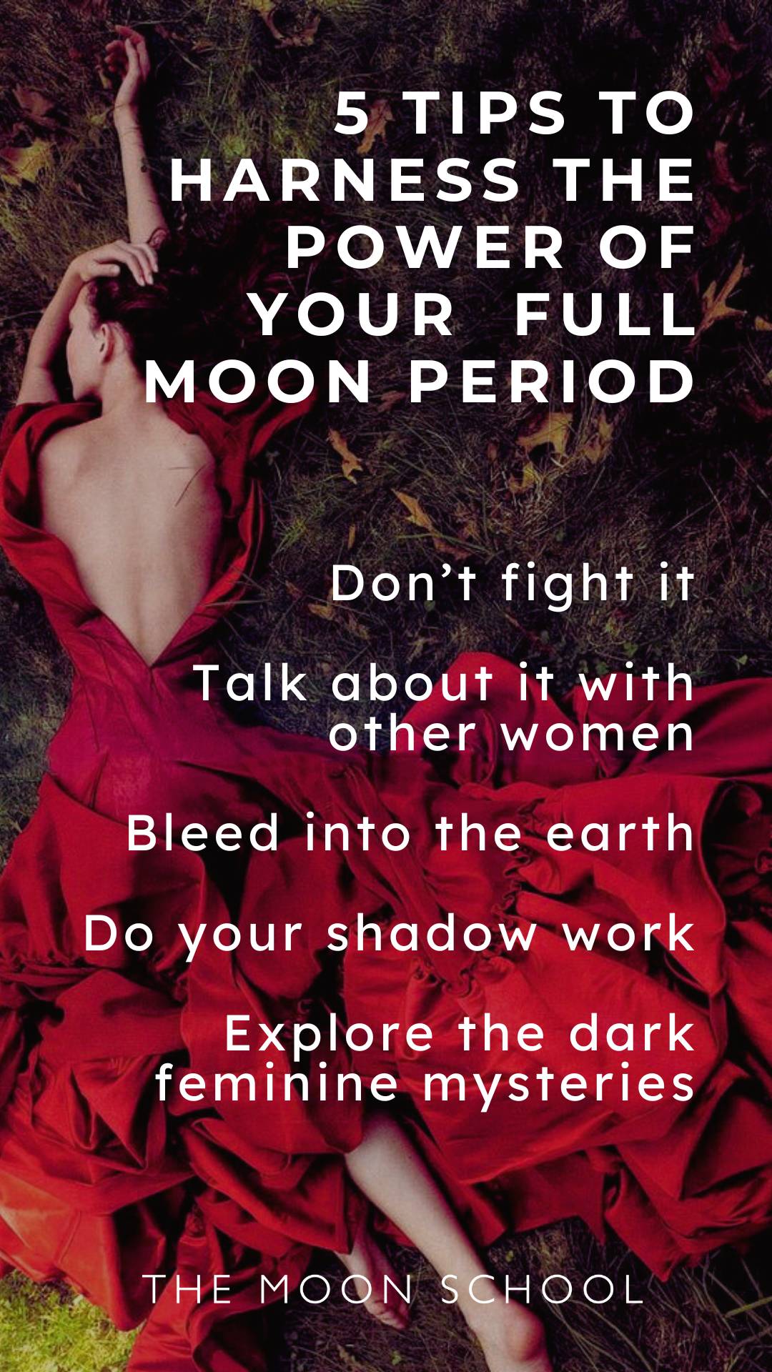 Image of red moon woman, with 5 tips for women who bleed during the full moon phase 