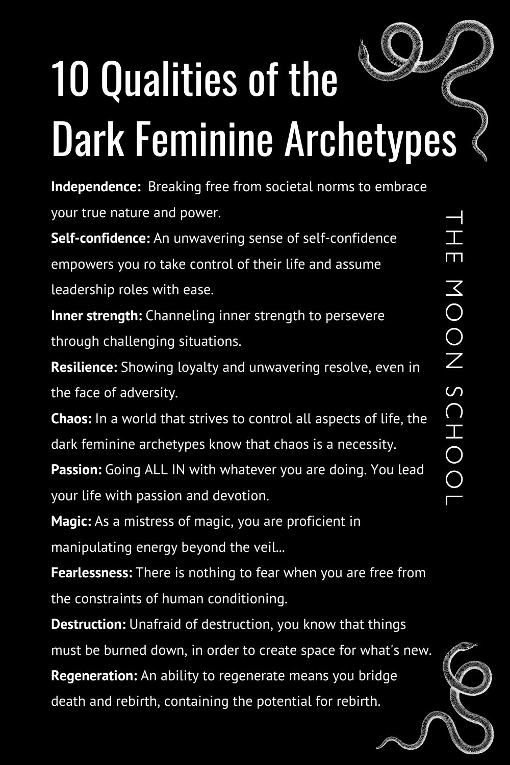 List of characteristics of the dark feminine archetypes 