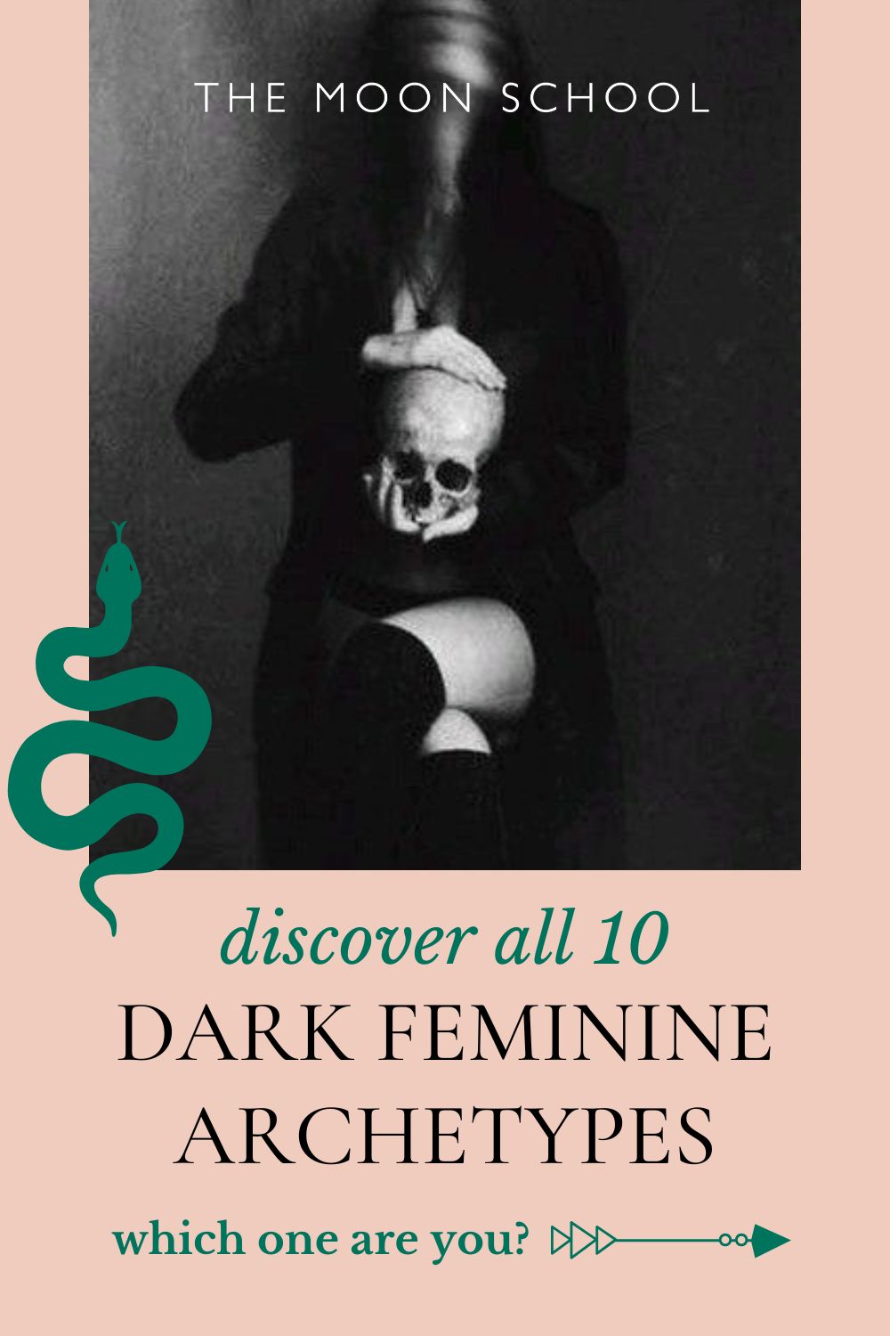 black and white image of a Dark feminine archetype on pale pink background