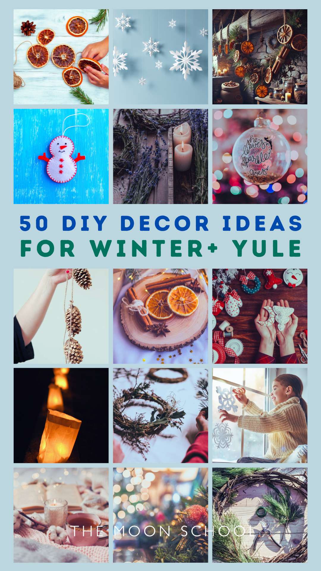 Collage of many images of DIY winter craft decor ideas to make at home