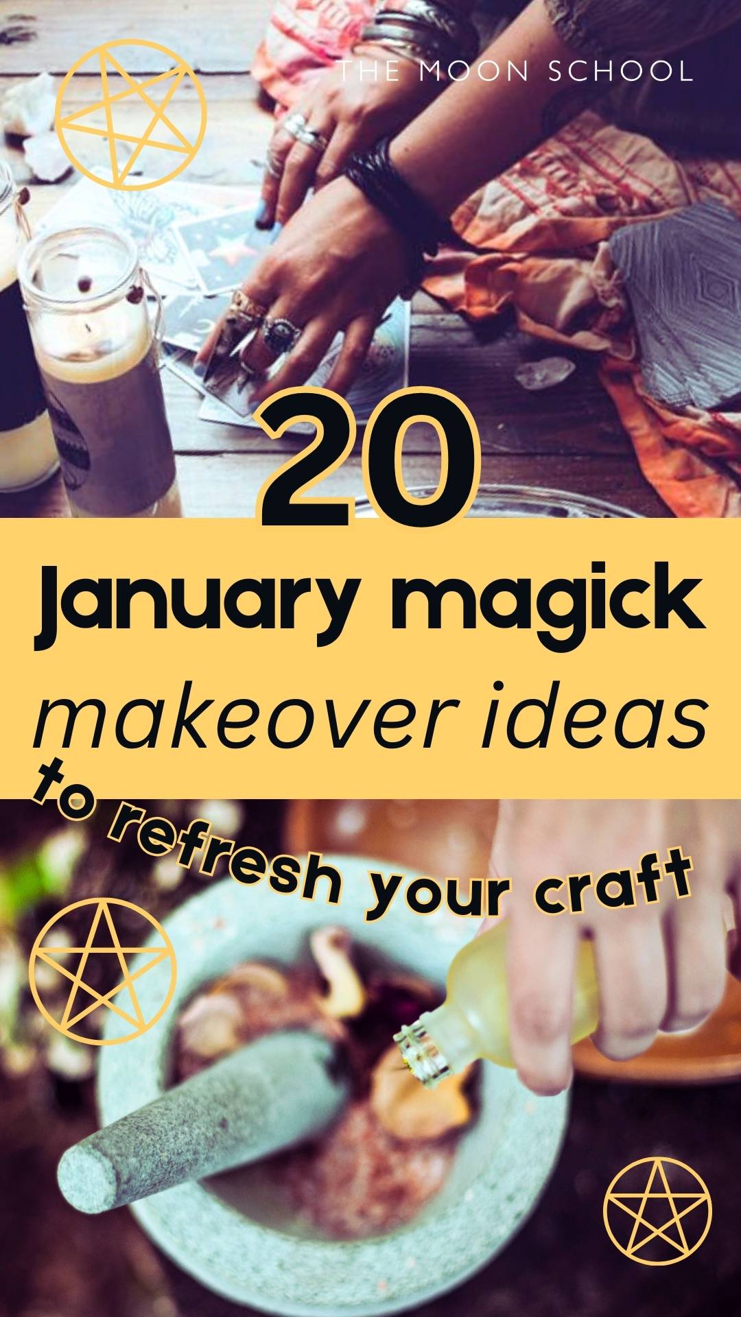 Mystical women with oracle cards and a pestle and mortar making herbal remedies for winter