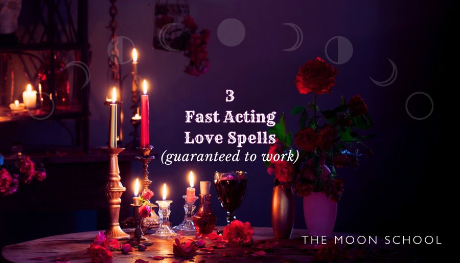 Beautiful ornately decorated altar for a love spell with red candles and rose