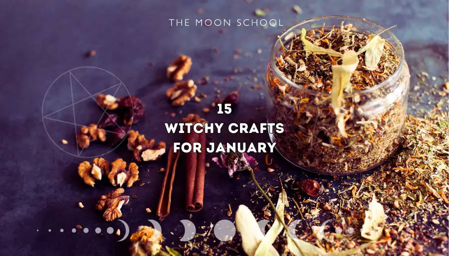 A witchy winter herbal mix in a jar with cinnamon sticks and walnuts on a dark slate tabletop