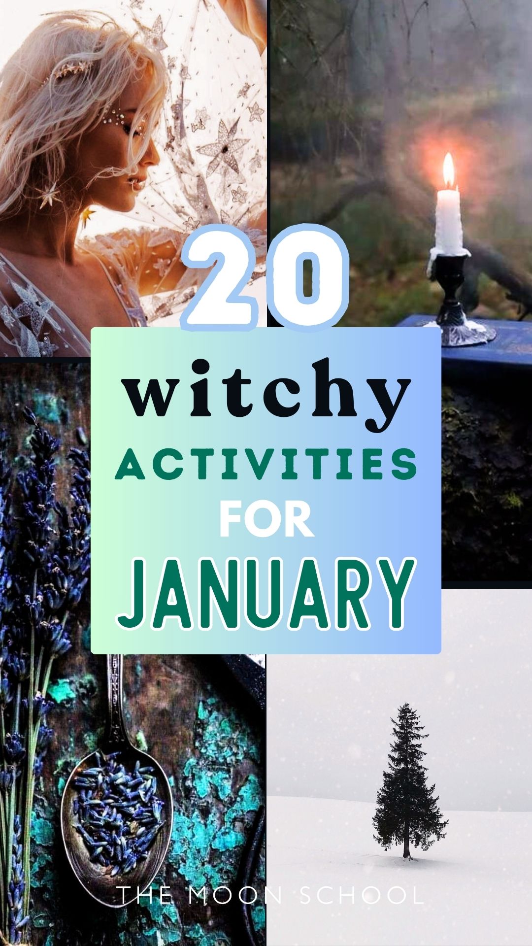 Collage of 4 images of witchcraft activities to do in january