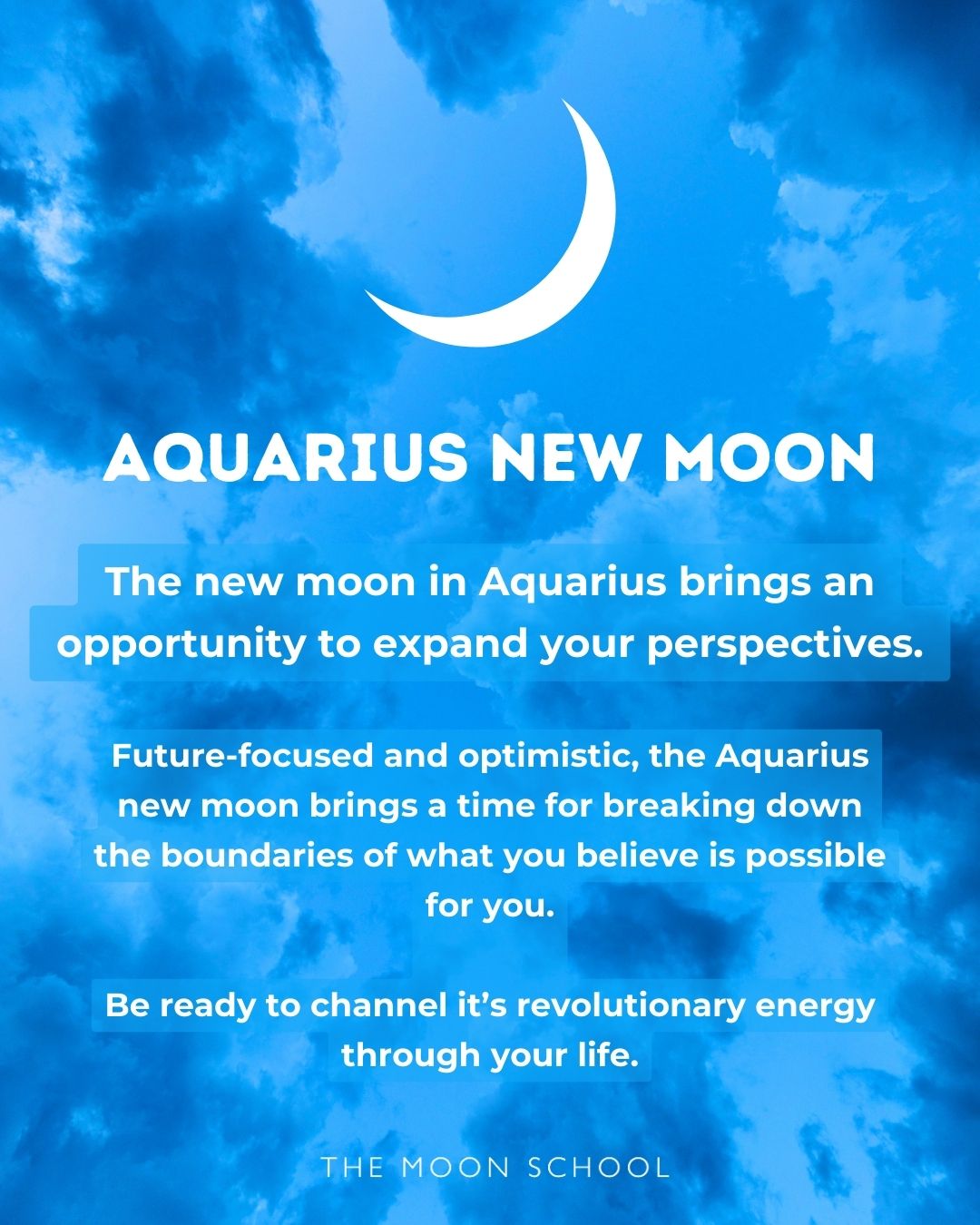 Forecast, themes for the January new moon in Aquarius on a bright blue sky background