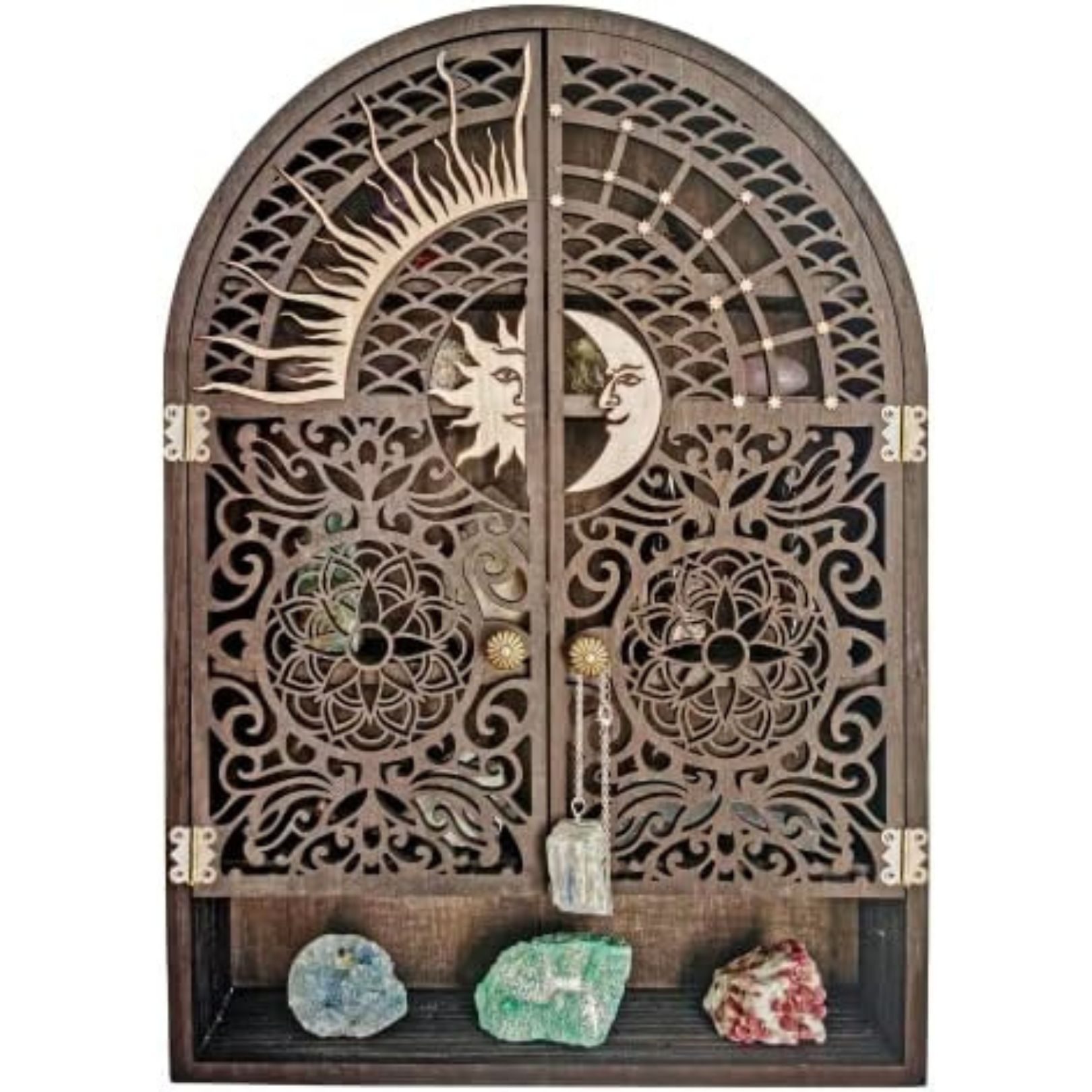 beautiful wooden laser cut boho style crystal display cabinet