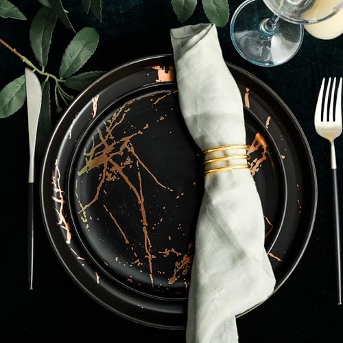 Black gold splash modern witchy gothic dinner plate set