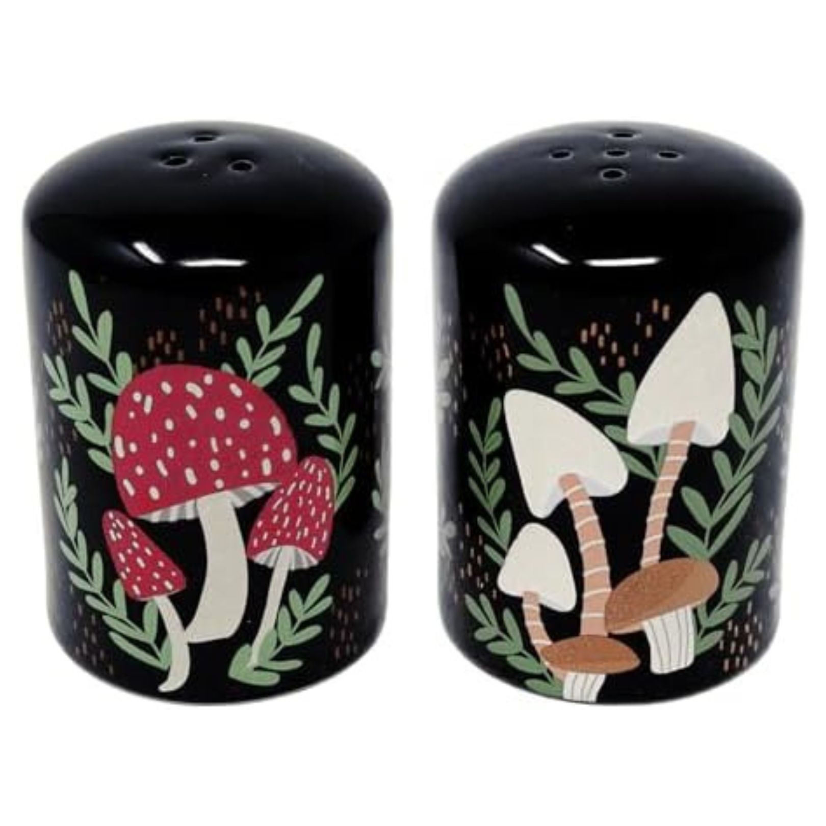 pair of ceramic mushroom style cottage witch salt and pepper shakers