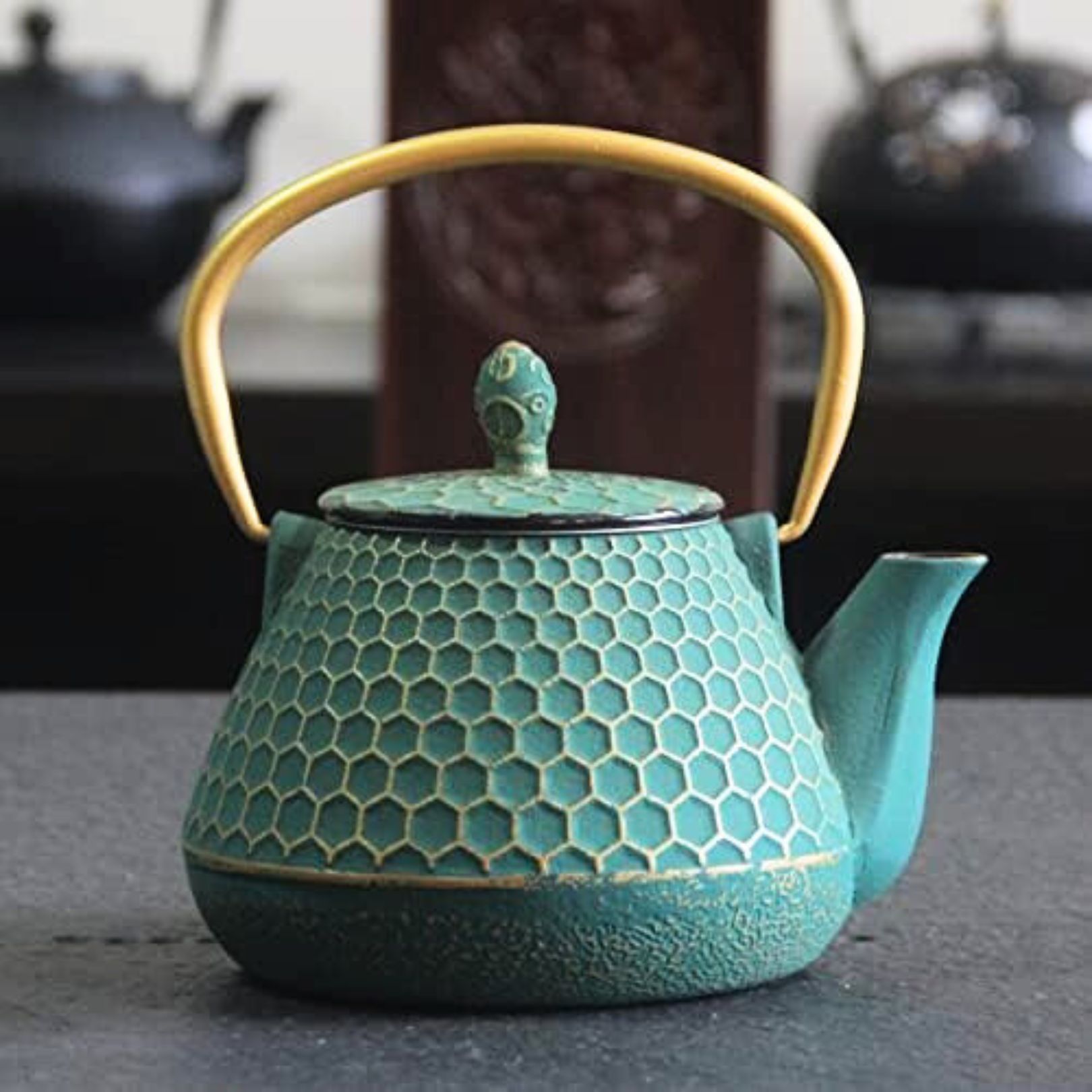 stunning green cast iron japanese inspired witchy teapot