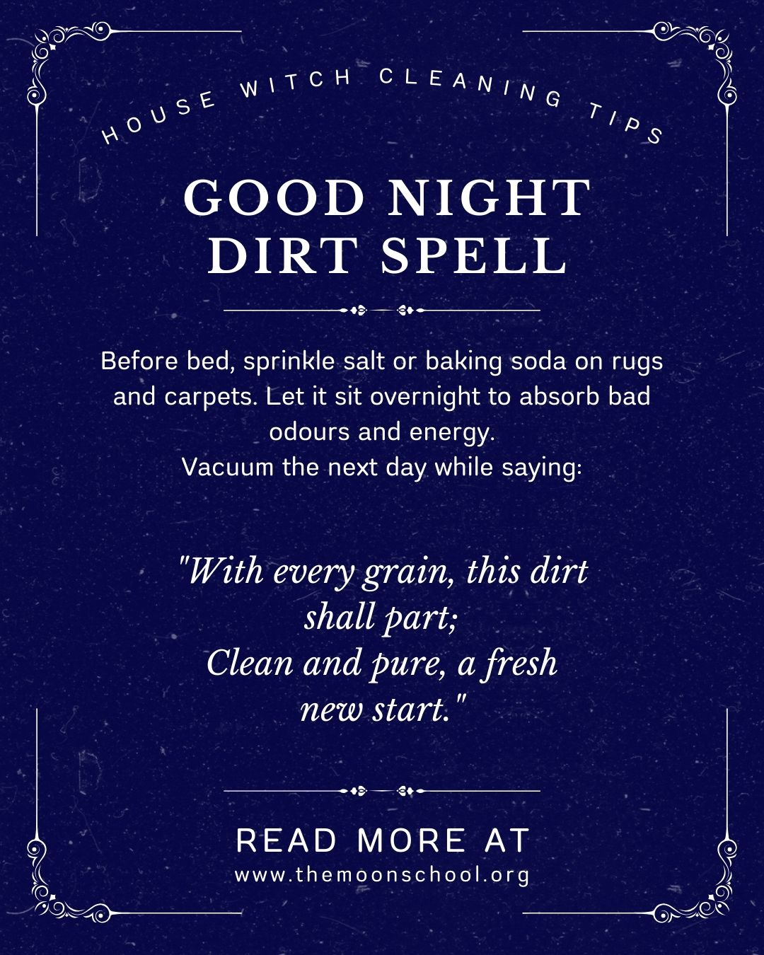 Witchcraft spell book page with an overnight cleaning ritual spell