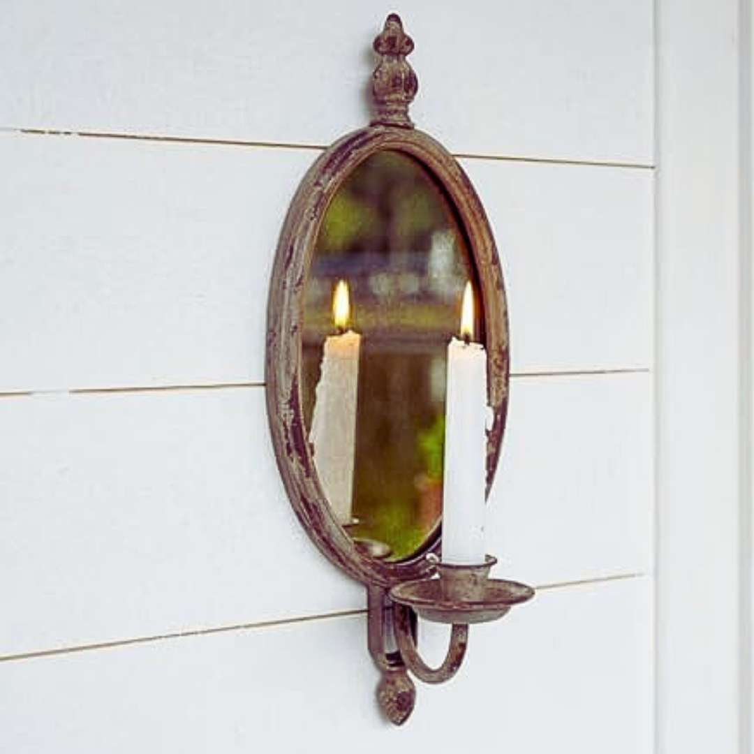 oval mirror wall sconce candle holder witchy boho decor