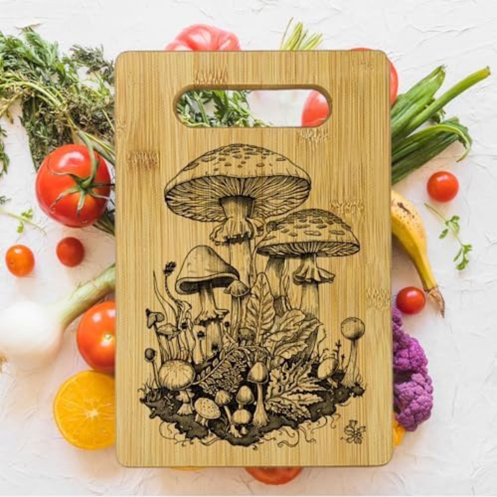 Funghi mushroom etched kitchen witchy chopping board