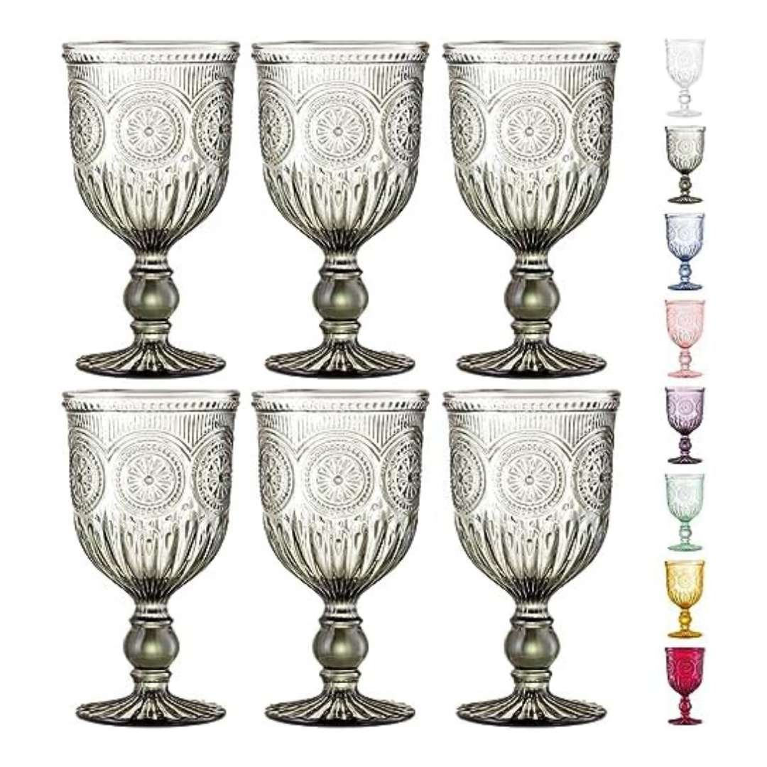 Set of 6 Smoky cut glass goblets A witchy dining aesthetic