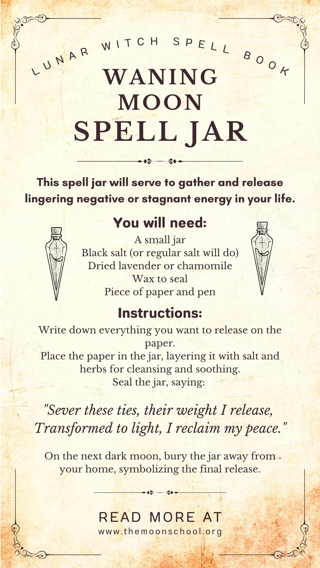 Book of shadows page showing how to make a waning moon spell jar