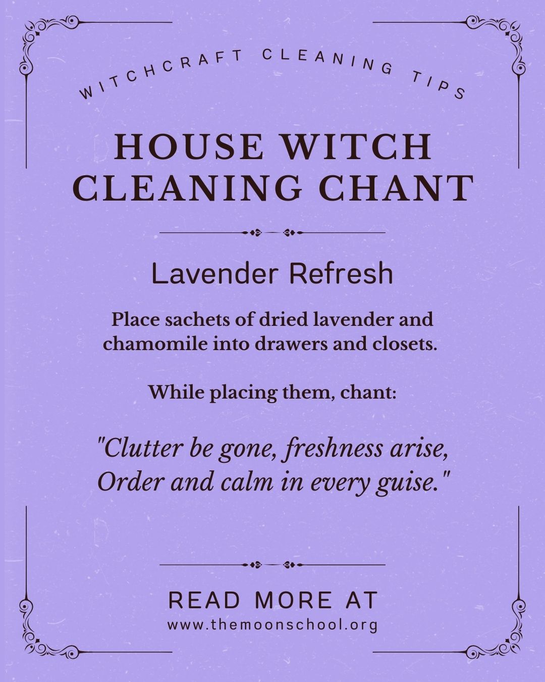 Lavender spell book with house witch cleaning chant to refresh clothes