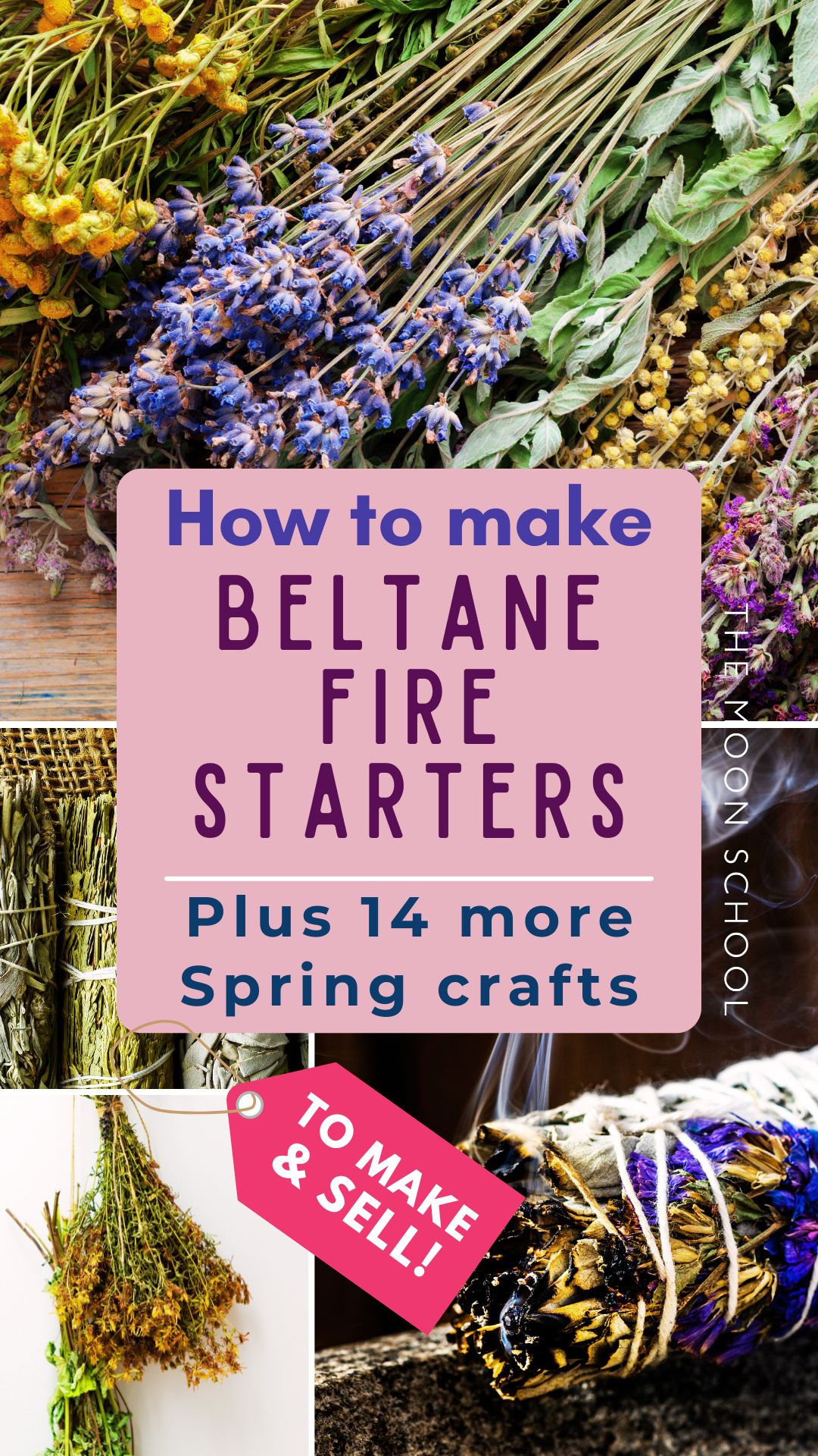 Dried spring flowers aesthetic with title: How to Make Beltane Fire Starter, plus 14 more Spring Crafts
