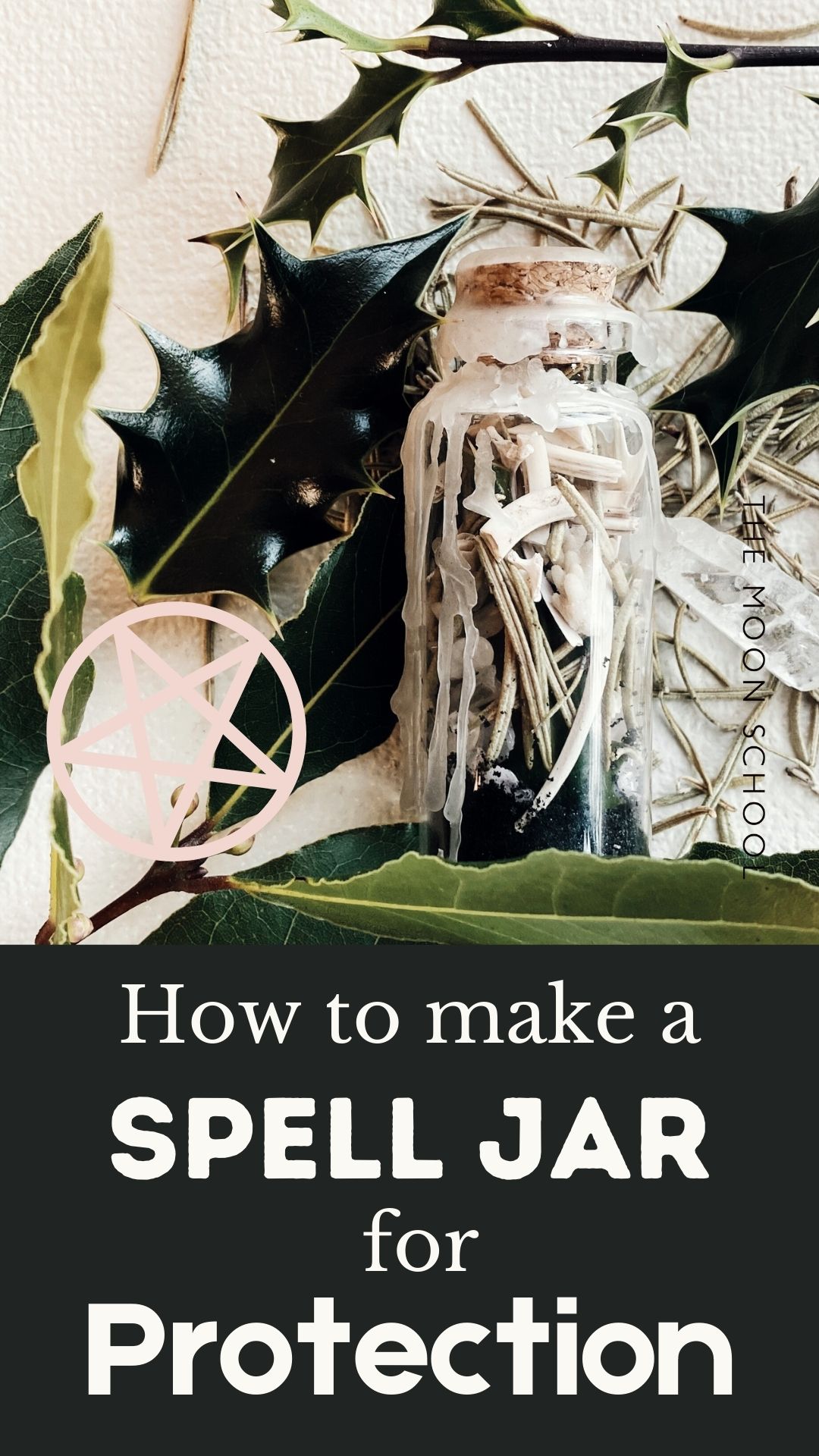 Protective spell jar with holly, rosemary and small bones sealed with wax