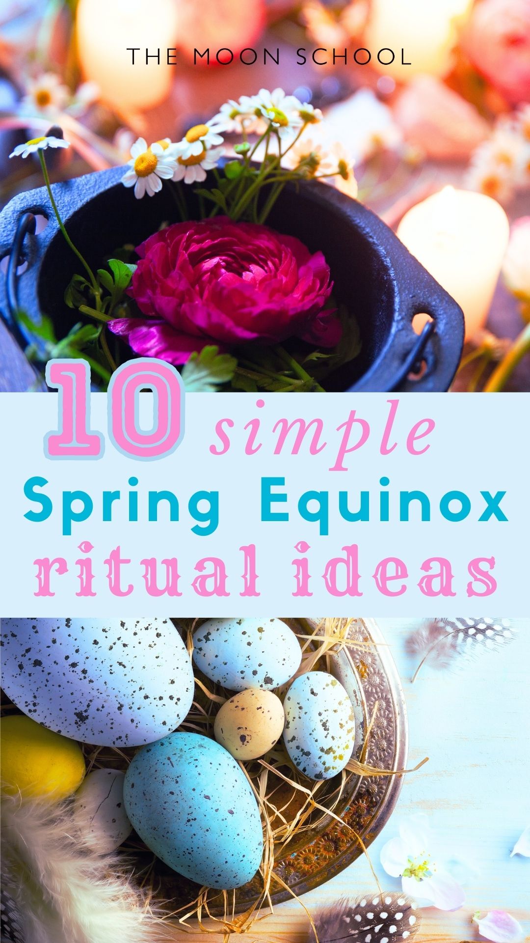 Beautiful simple cauldron altar, and painted eggs collage in an ostara aesthetic Pin